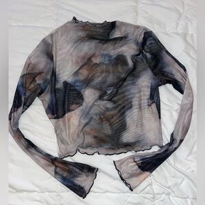 Sheer Abstract Long Sleeve Top